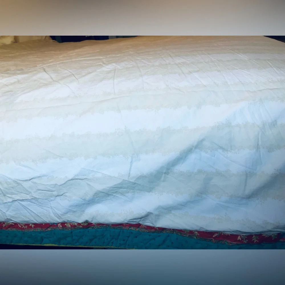 Simply Shabby Chic King Duvet Cover 100% Cotton Ivory Beige Stripe Button Close